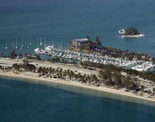 Aerial view of Crandon Marina on Key Biscayne, home of the Miami Boat Club