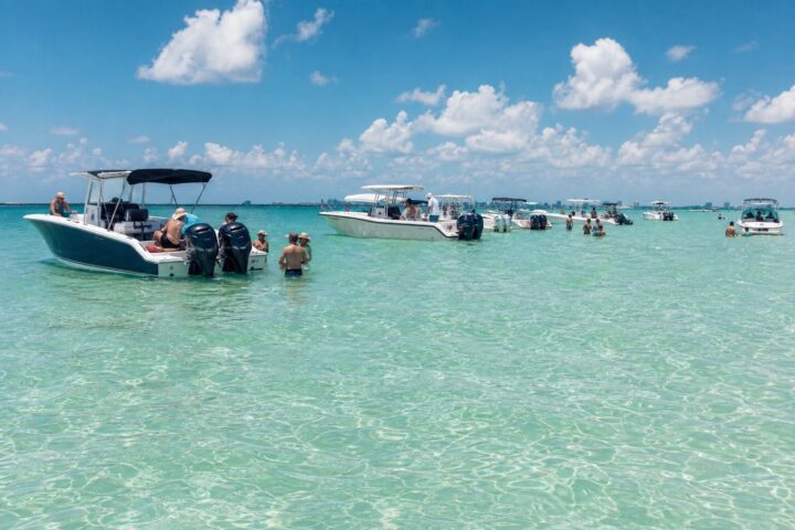 Boats gathered at the Haulover Sandbar near North Miami Beach