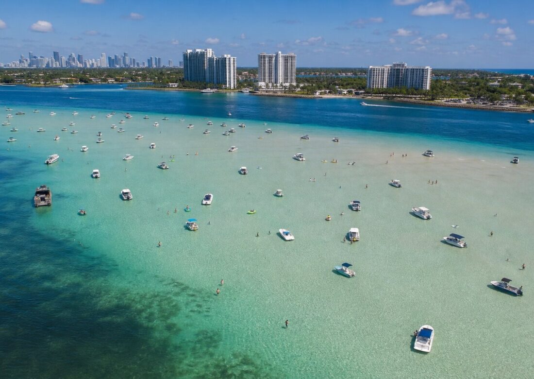 Aerial of the Haulover Sandbar raft-up