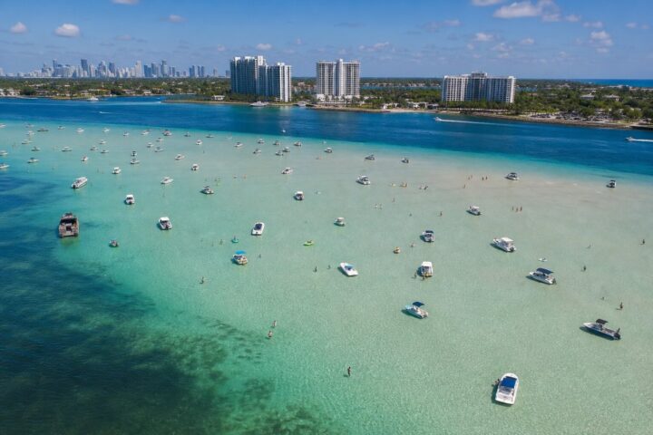 Aerial of the Haulover Sandbar raft-up