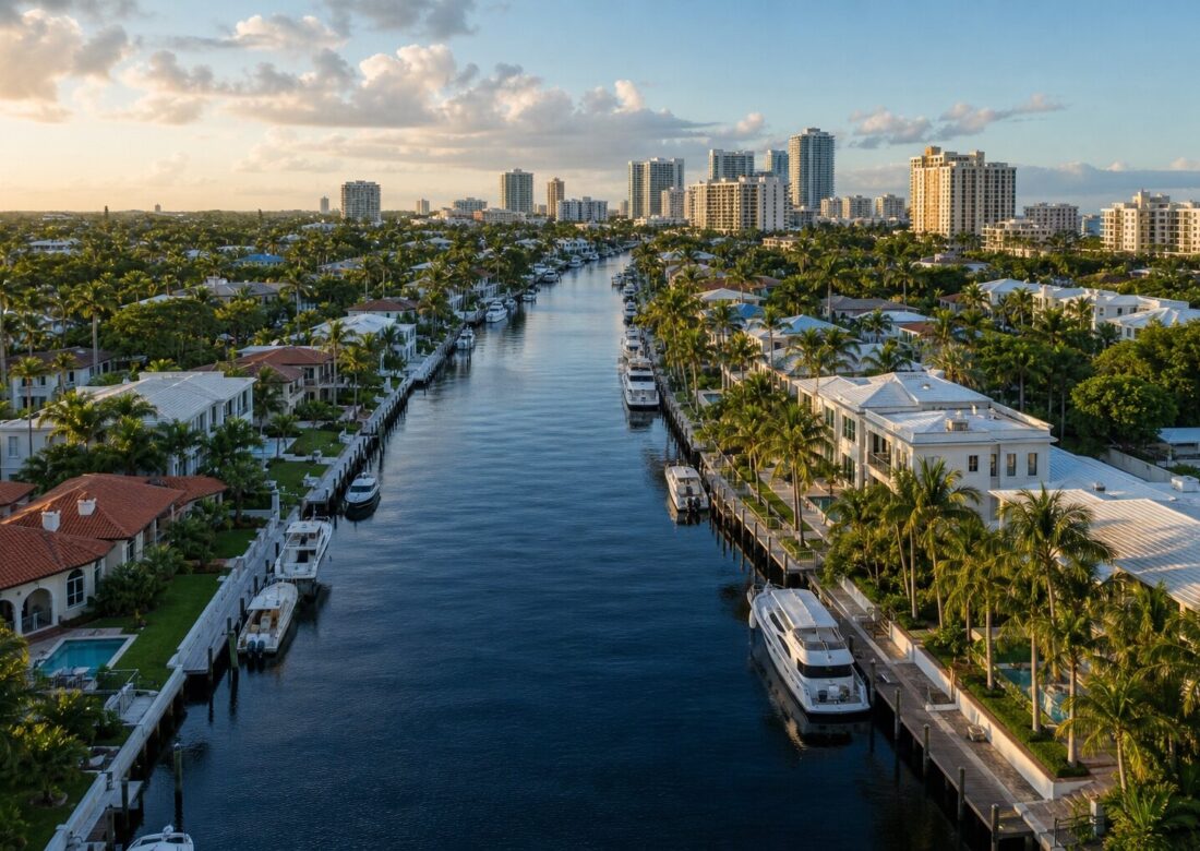 Aerial of the Las Olas Isles finger canals in Fort Lauderdale