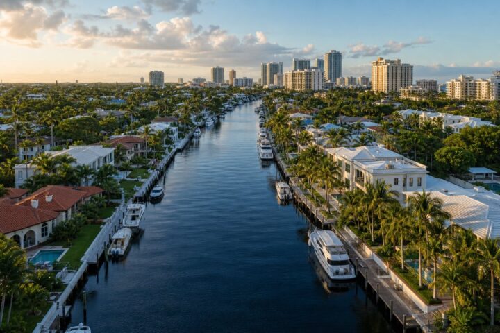 Aerial of the Las Olas Isles finger canals in Fort Lauderdale