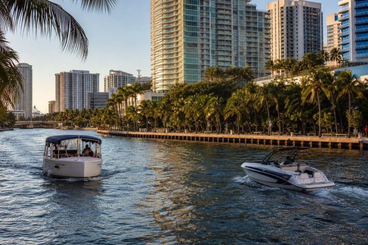 Boating the New River past downtown Fort Lauderdale
