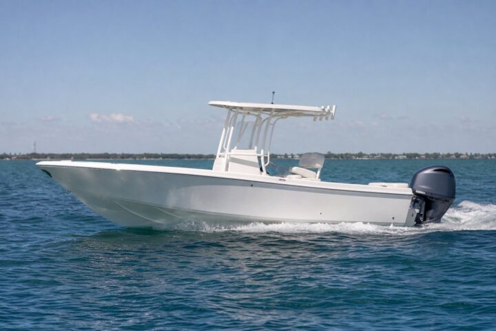 Cobia 220 CC center console, profile view