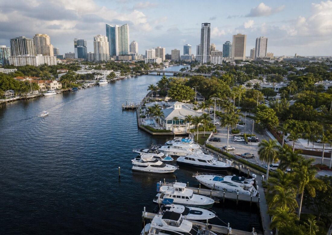 Riverfront Marina on the New River with downtown Fort Lauderdale behind