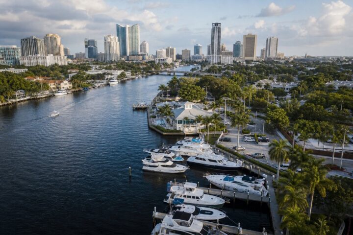 Riverfront Marina on the New River with downtown Fort Lauderdale behind